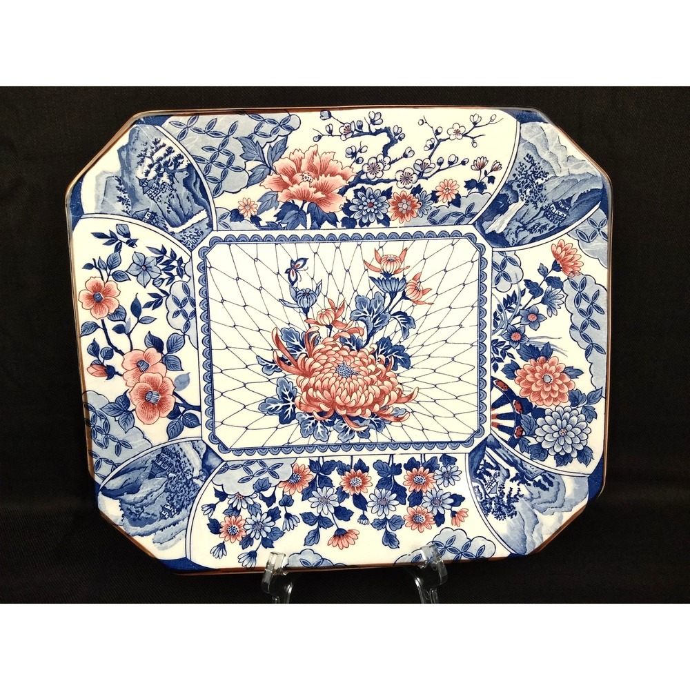 Japanese Imari Octagon Platter Hand Painted Chrysanthemum Butterfly Floral Motif